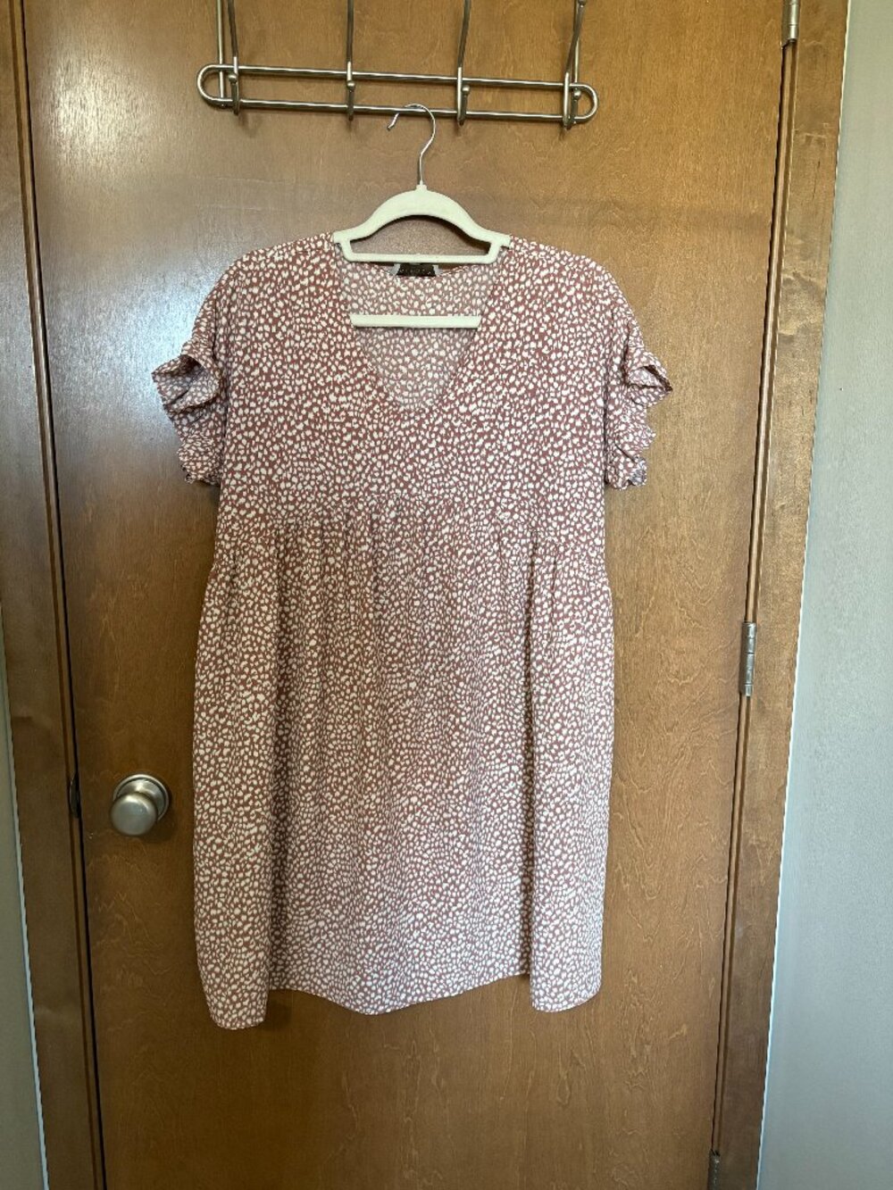 pink ruffle sleeve dress